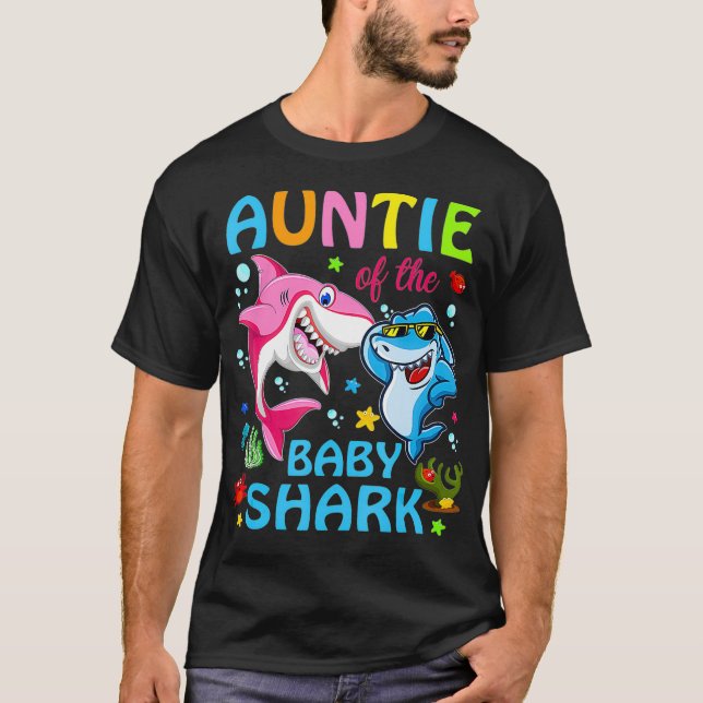 Auntie Of The Baby Shark Birthday Auntie Shark Chr T-Shirt (Front)