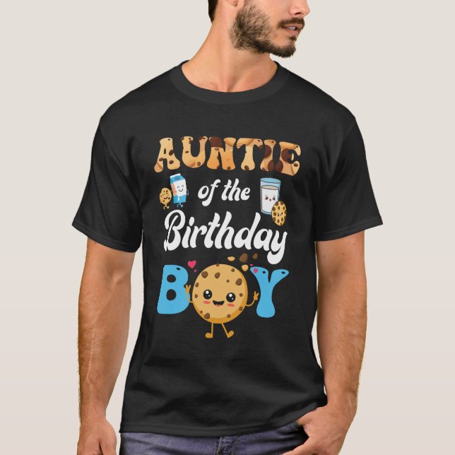 Auntie Of The Birthday Boy Milk And Cookies 1st Bi T-Shirt (Front)