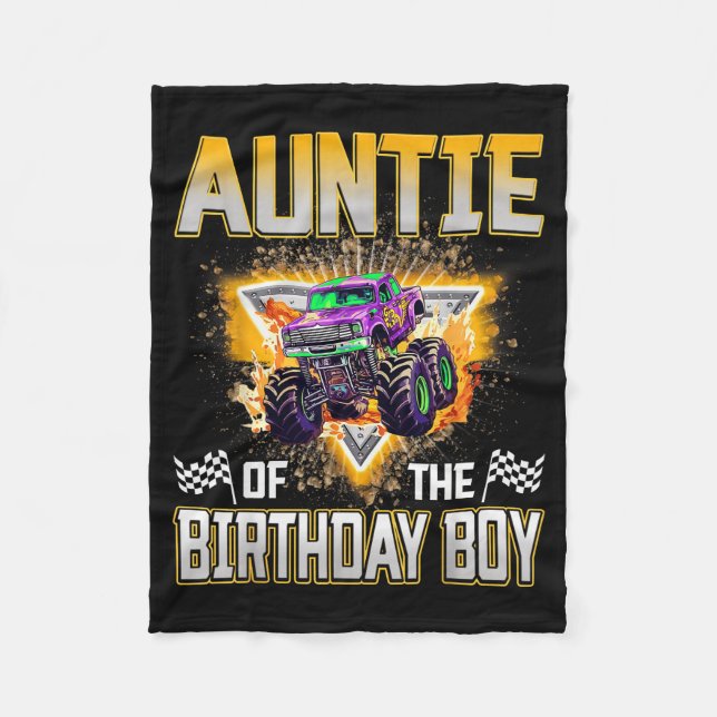 Auntie Of The Birthday Boy Monster Truck Birthday  Fleece Blanket (Front)