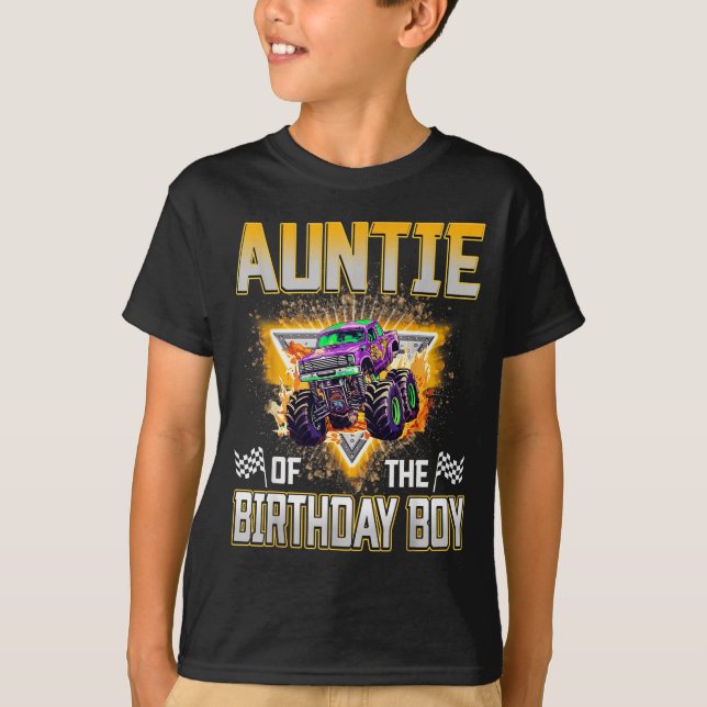 Auntie Of The Birthday Boy Monster Truck Birthday  T-Shirt (Front)