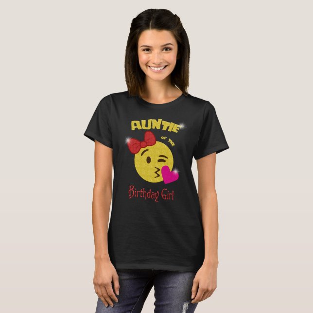 Auntie of the Birthday Girl Emoji Birthday Party T-Shirt (Front Full)