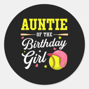 Auntie Of The Birthday Girl Softll Player Theme B- Classic Round Sticker