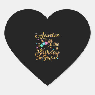 Auntie of The Birthday Girl Unicorn T-Shirt Heart Sticker