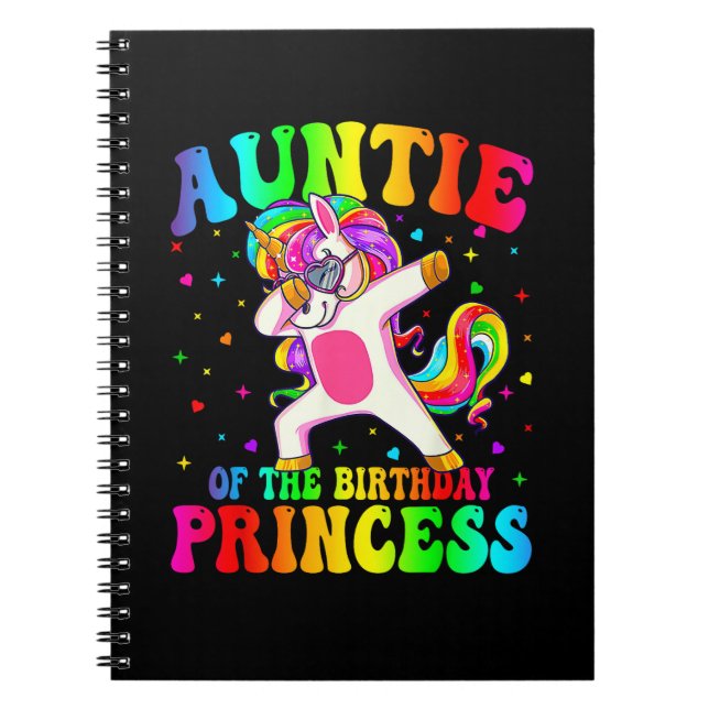 Auntie of the Birthday Princess Girl Dabbing Unico Notebook (Front)