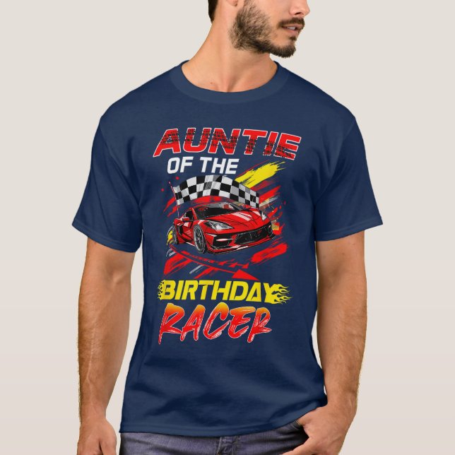 Auntie Of The Birthday Racer Race Party Family Mat T-Shirt (Front)