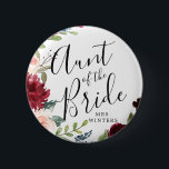 Auntie of the Bride | Burgundy Bouquet Wedding 6 Cm Round Badge<br><div class="desc">A little something for your ultra special Auntie of the Bride.  A unique personalised name Burgundy Bouquet themed button.</div>