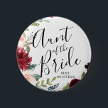 Auntie of the Bride | Burgundy Bouquet Wedding 6 Cm Round Badge<br><div class="desc">A little something for your ultra special Auntie of the Bride.  A unique personalised name Burgundy Bouquet themed button.</div>