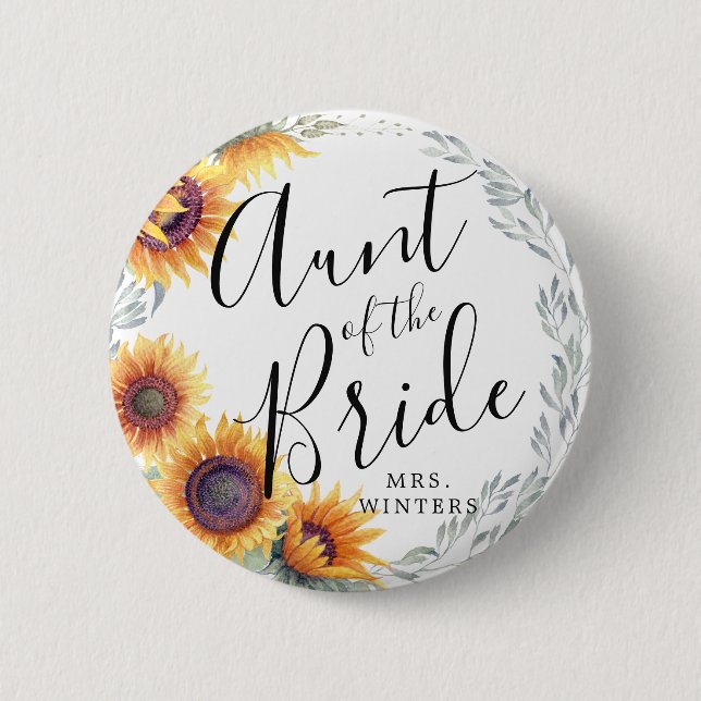 Auntie of the Bride | Sunflower Florals Wedding 6 Cm Round Badge (Front)