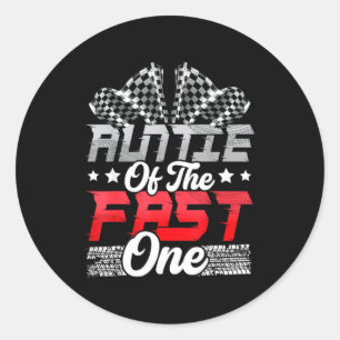 Auntie of the fast one birthday 1st race car famil classic round sticker