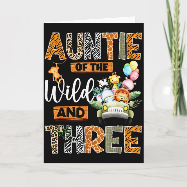 Auntie Of The Wild And Three 3rd Birthday Boy Safa Card (Front)