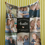 Auntie Personalised Photo Collage Modern  Fleece Blanket<br><div class="desc">This black personalized "World's Greatest Auntie" 8-photo collage blanket features a simple pink heart, accompanied by elegant handwritten script typography and the name of beloved nephews and nieces. An ideal and heartwarming gift for your aunt on special occasions like Mother's Day, Christmas, or birthdays. Customize it with photos of favorite...</div>