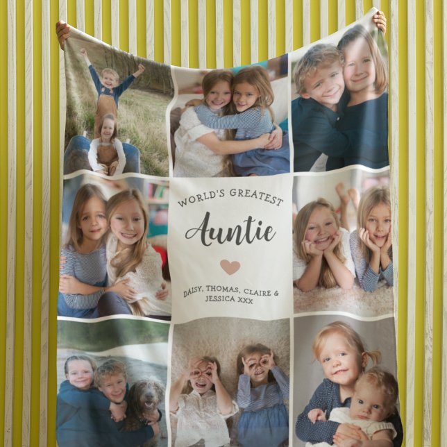 Auntie Personalised Photo Collage Modern  Fleece Blanket (Creator Uploaded)