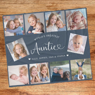Auntie Photo Collage Script Cute Heart Modern Fleece Blanket