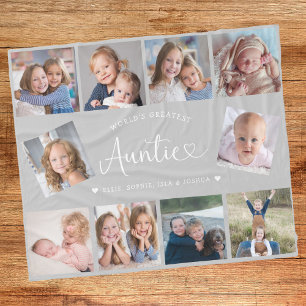 Auntie Photo Collage Script Cute Heart Modern Fleece Blanket