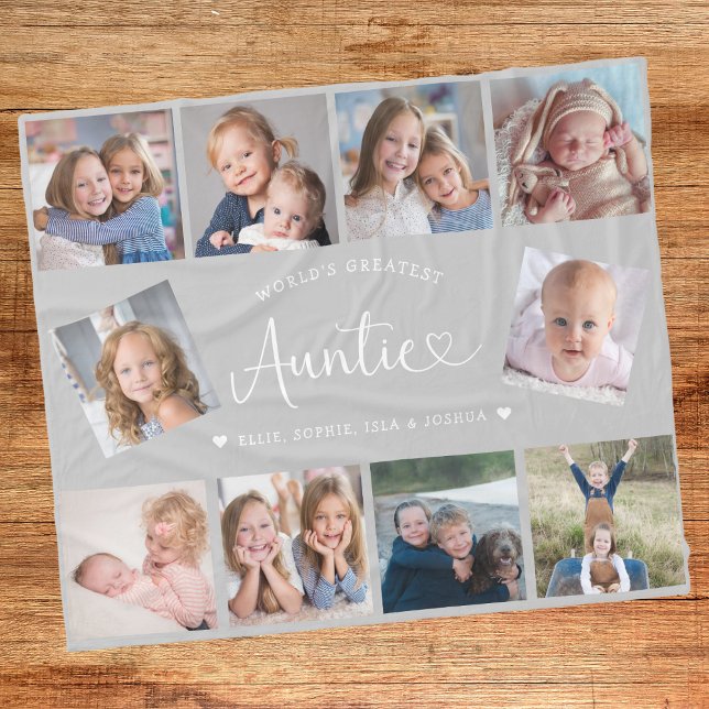 Auntie Photo Collage Script Cute Heart Modern Fleece Blanket (Creator Uploaded)