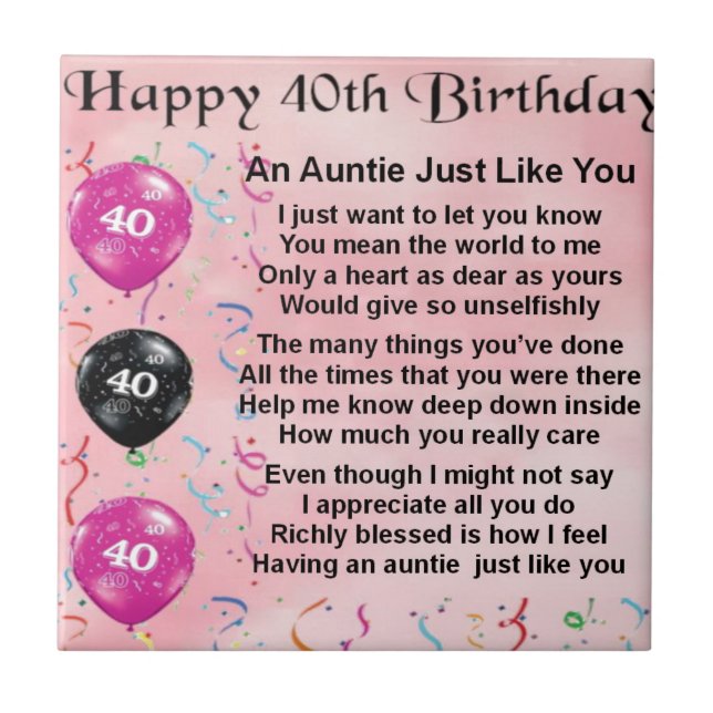 Auntie Poem - 40th Birthday Tile (Front)