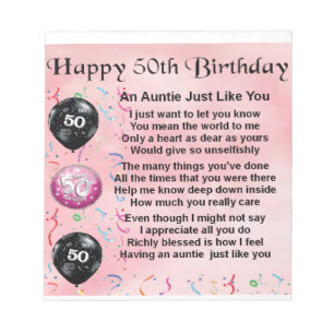 Auntie Poem - 50th Birthday Notepad