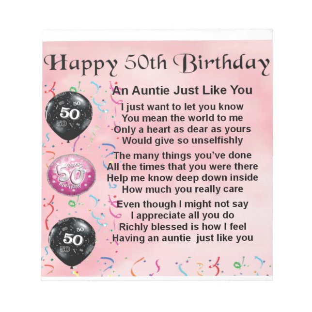 Auntie Poem - 50th Birthday Notepad (Front)