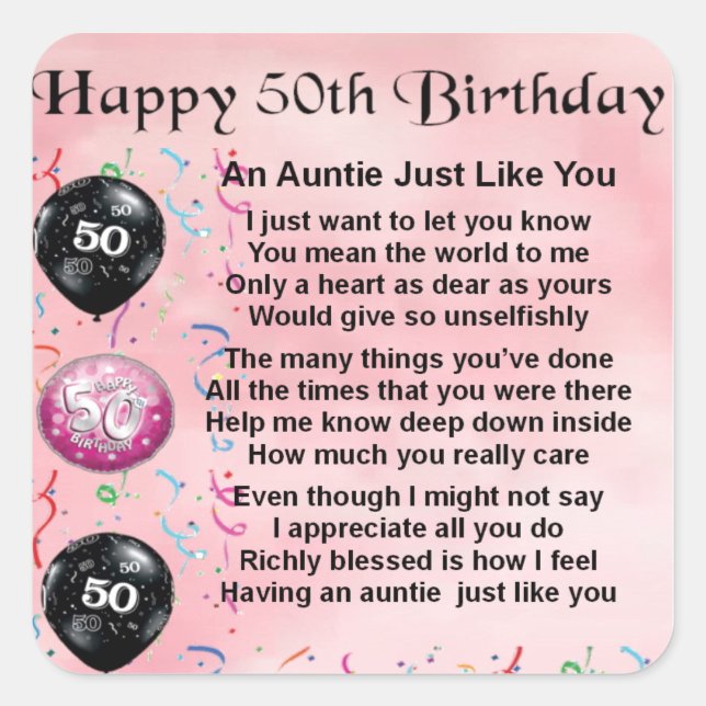 Auntie Poem - 50th Birthday Square Sticker (Front)