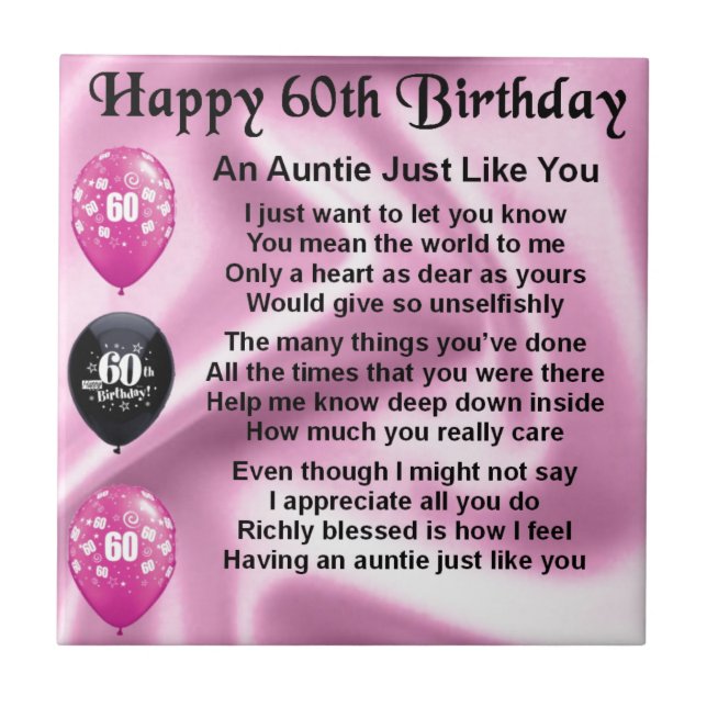 Auntie Poem - 60th Birthday Tile (Front)
