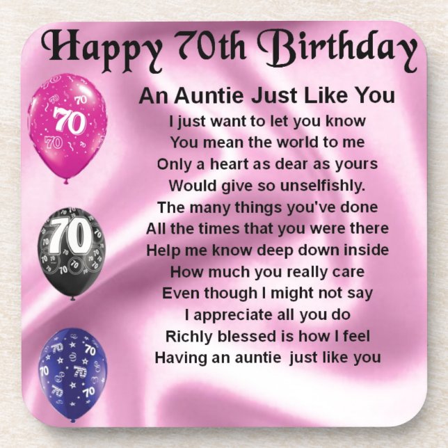 Auntie Poem - 70th Birthday Coaster (Front)