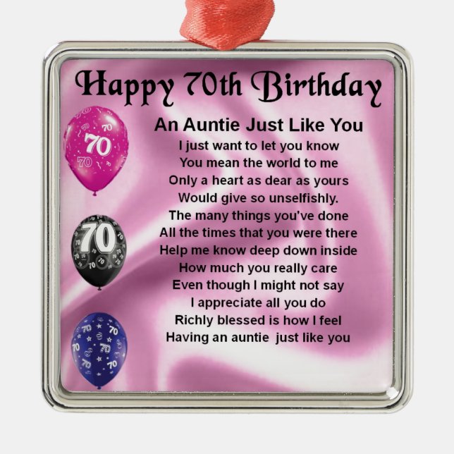 Auntie Poem - 70th Birthday Metal Tree Decoration (Front)