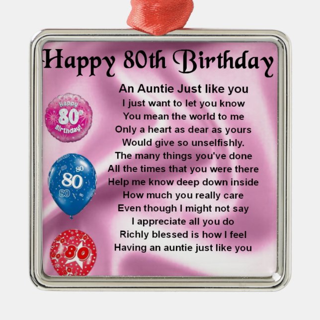 Auntie Poem - 80th Birthday Metal Tree Decoration (Front)