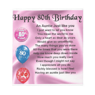 Auntie Poem - 80th Birthday Notepad