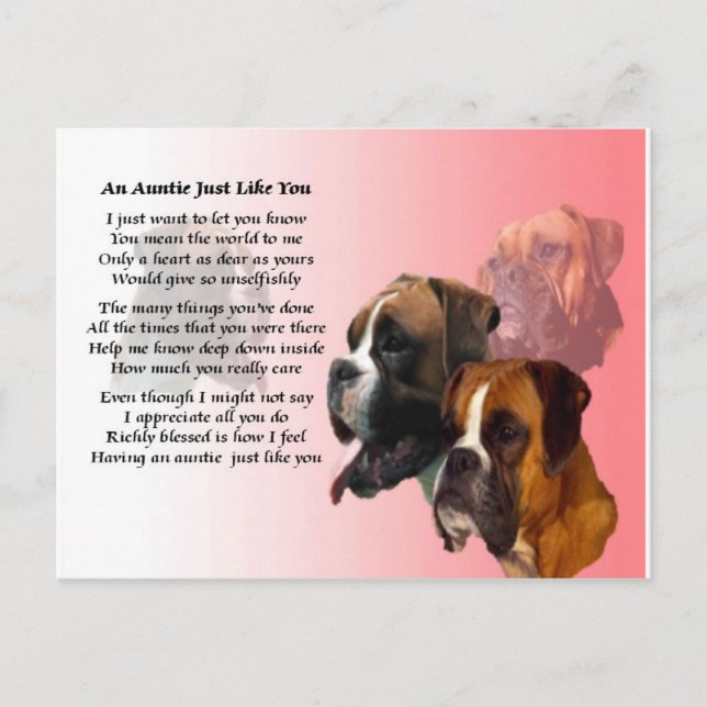Auntie Poem - Boxer Dog Postcard (Front)