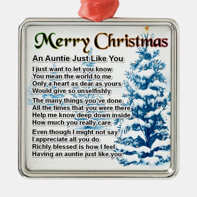 Auntie Poem  Christmas Design Metal Tree Decoration (Front)