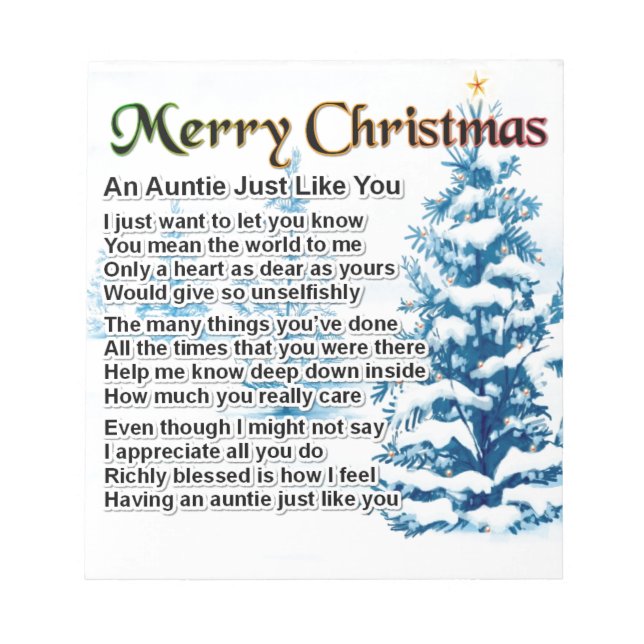 Auntie Poem  Christmas Design Notepad (Front)