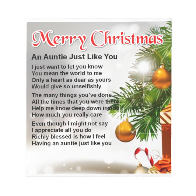 Auntie Poem - Christmas Design Notepad (Front)
