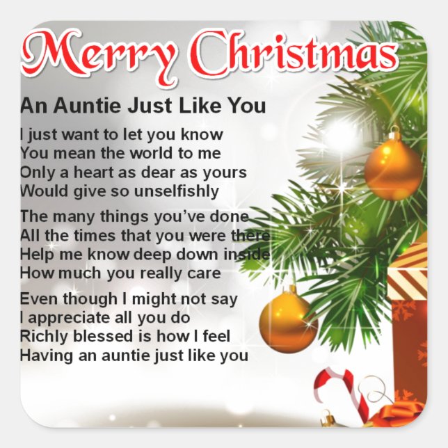 Auntie Poem - Christmas Design Square Sticker (Front)