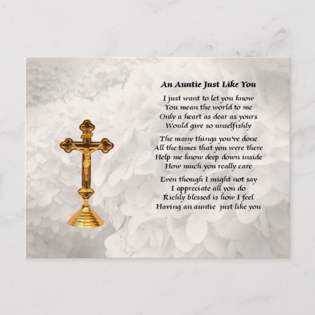 Auntie Poem - Golden Cross Design Postcard (Front)