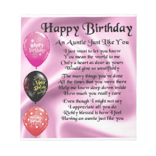 Auntie Poem - Happy Birthday Notepad
