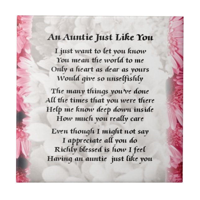 Auntie poem - Pink Floral design Tile (Front)