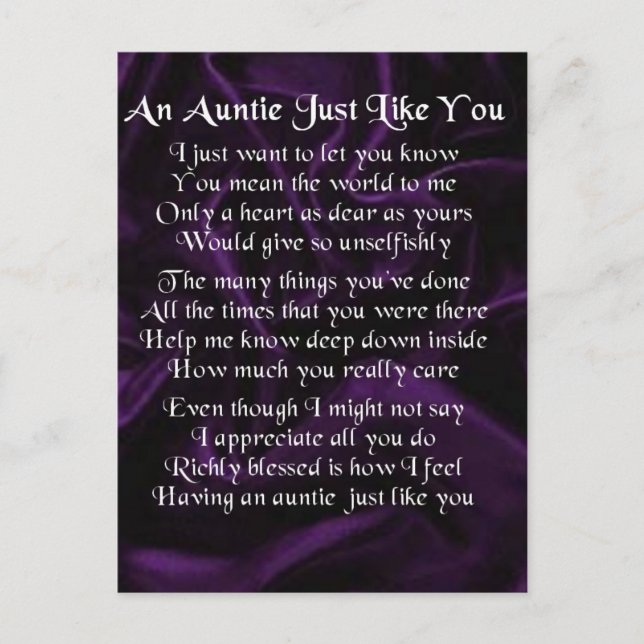 Auntie Poem - Purple Postcard (Front)