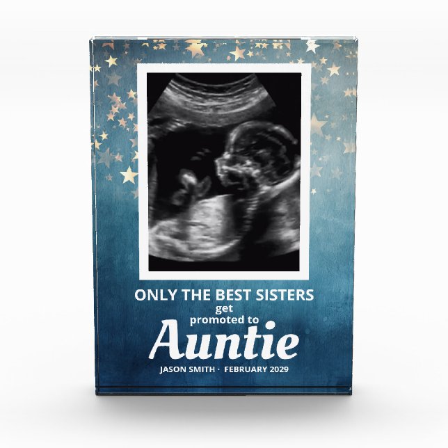 Auntie Pregnancy Announcement Baby Boy Ultrasound Photo Block (Front)