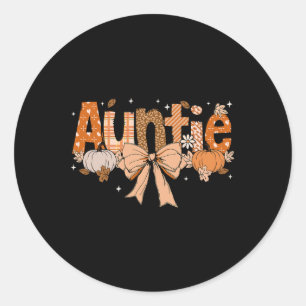 Auntie Pumpkin Fall Coquette Bow Thanksgiving Mum  Classic Round Sticker