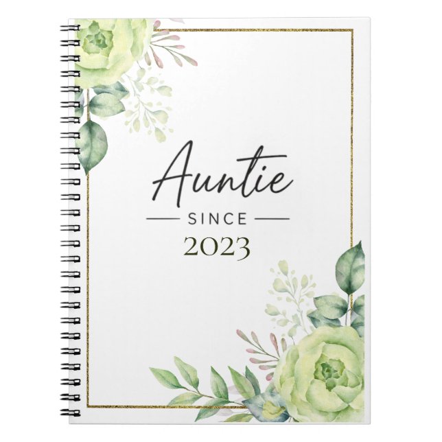 Auntie Since Personalised Year Floral Handwritten  Notebook (Front)