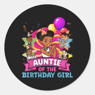 Auntie The Birthday Girl Party Pink Doll Family De Classic Round Sticker