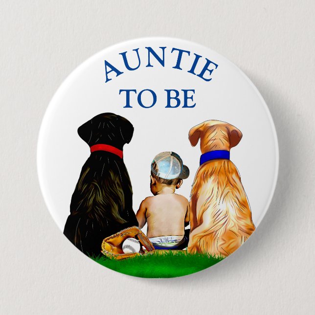 Auntie to be Baseball Boy's Baby Shower  7.5 Cm Round Badge (Front)
