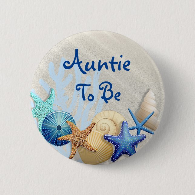 Auntie to Be, Beach Themed Baby Shower 6 Cm Round Badge (Front)
