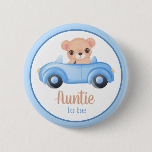 Auntie To Be Bear Boy Baby Shower Button