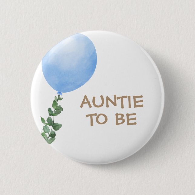 Auntie to be Blue Balloon Baby Shower Button (Front)