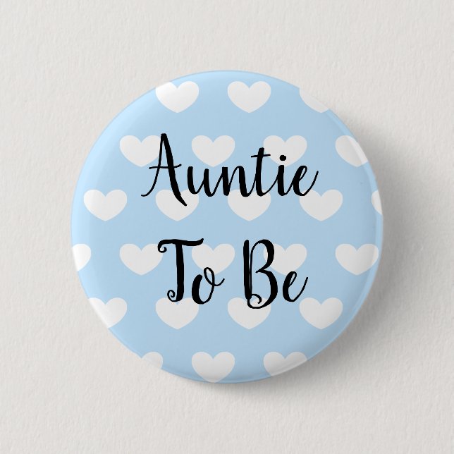 Auntie to be Blue Hearts Baby Shower 6 Cm Round Badge (Front)