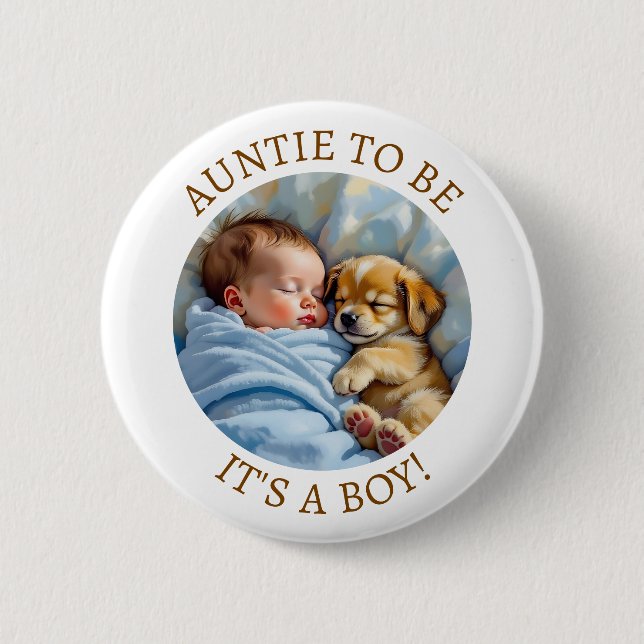 Auntie to Be | Boy's Baby Shower 6 Cm Round Badge (Front)