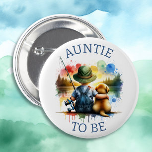 Auntie to be Boy's Fishing Baby Shower Button