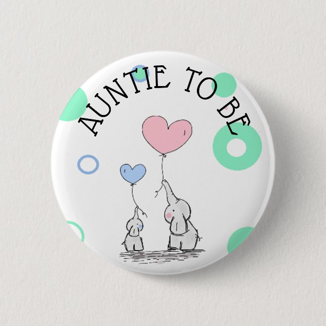 Auntie To Be Elephant Baby Shower Button (Front)