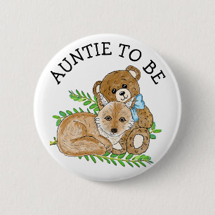 Auntie to be Fox and Teddy Bear Baby Shower    6 Cm Round Badge